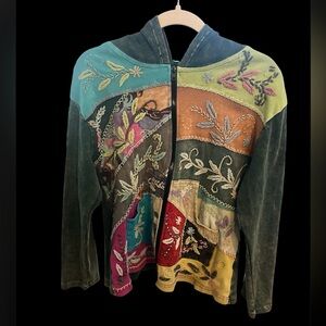 Rising Tide Bohemian Embroidered Patchwork Zip Up Hoodie - Vintage 70s vibe